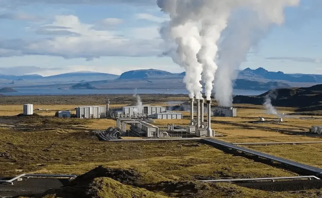 Geothermal power plant harnessing Earth's heat for renewable energy.