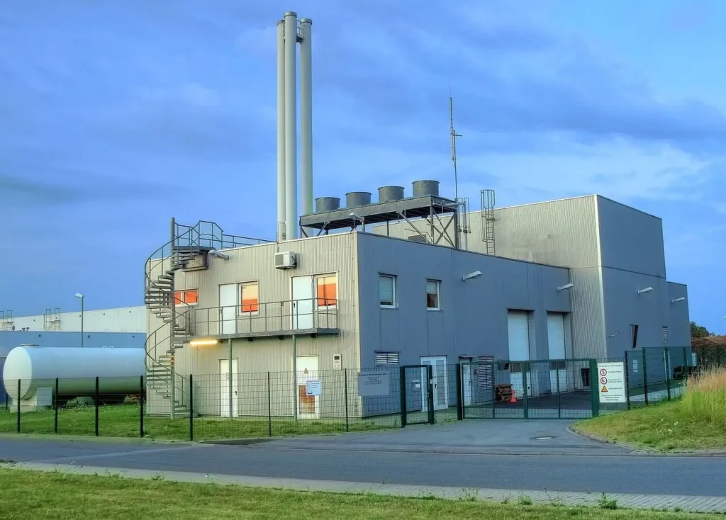 Biomass heating power plant, utilizing organic materials for renewable energy.