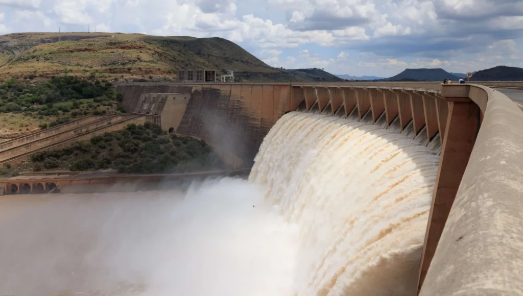 A majestic dam, harnessing hydroelectric power for renewable energy.